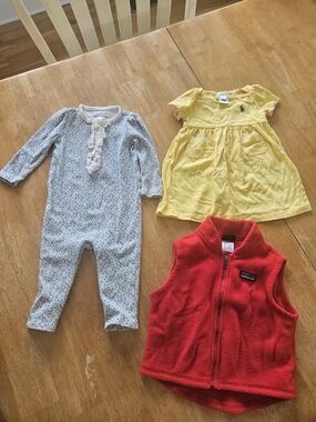 Ralph Lauren Yellow Dress And Floral Jumper with Patagonia Red Fleece Vest